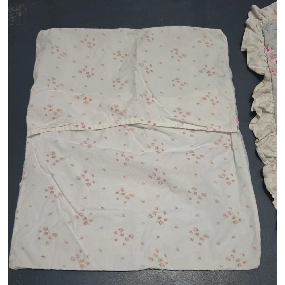 Simply Shabby Chic Floral Pillow Shams Cases Cotton Pink Blue Rose Buds Standard